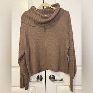 Olive + Oak Chunky Knit Cowl Neck Sweater Brown Boxy Relaxed Fit Size Large